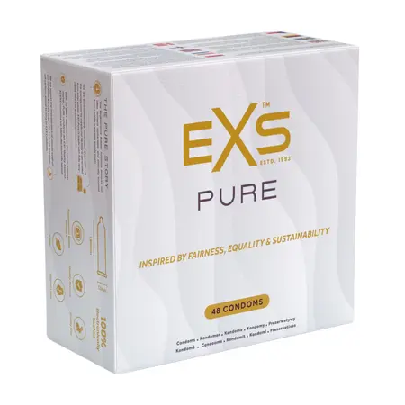EXS Pure Ultra-Thin Latex Condoms 48-Pack | Eco-Friendly 53mm Width