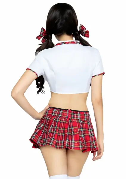 Leg Avenue Miss Prep School Top and Skirt Set, 4-Piece, Plaid, XS