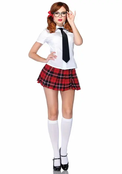 Leg Avenue School Sweetie 4-Piece Costume Set with Pleated Skirt M