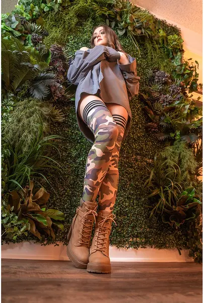 Kix'ies Alex Thigh-High Stockings B Size Camouflage Pattern
