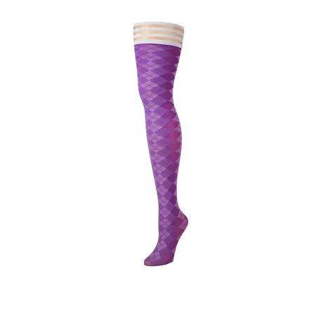 Kix'ies Par 4 Argyle Thigh-High Stockings C Purple Comfort Fit