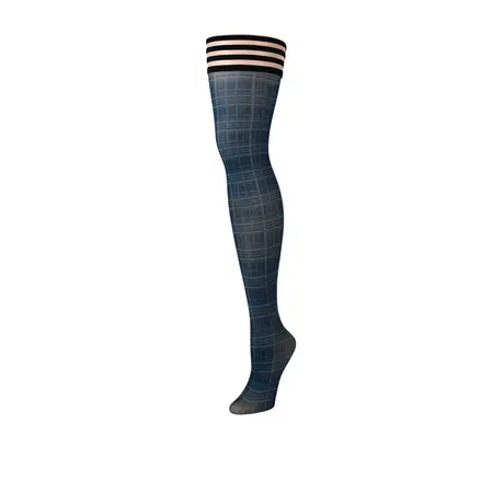 Kix'ies Debbie Thigh-Highs D Navy Blue Plaid No-Slip Stockings