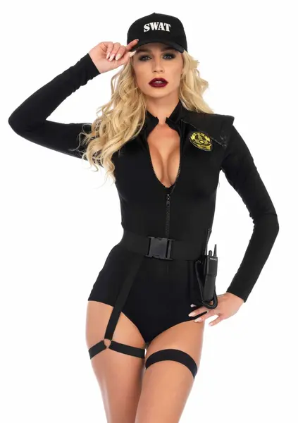Leg Avenue Swat Team Babe Bodysuit Costume Set Black S