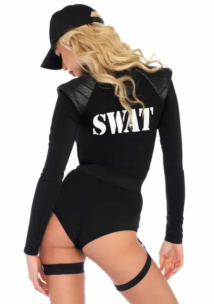 Leg Avenue Swat Team Babe Bodysuit Costume Set Black S