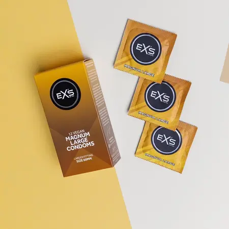 EXS Magnum Large Size 60mm Latex Condoms 12-Pack Flared Comfort Fit