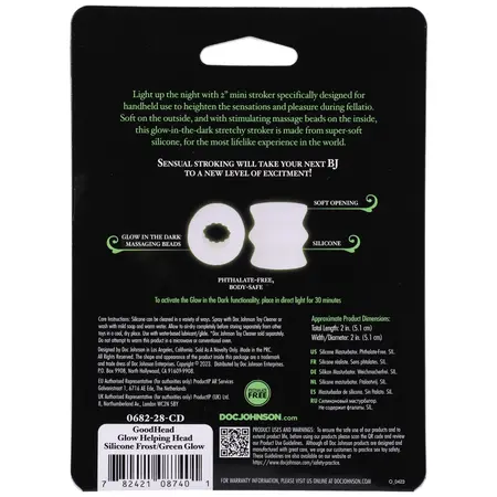 Doc Johnson Glow Helping Head Silicone Sleeve Frost/Green Glow