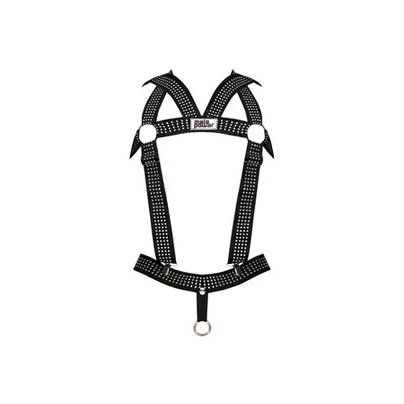 Male Power Elastic Harness Black Adjustable Studded One Size