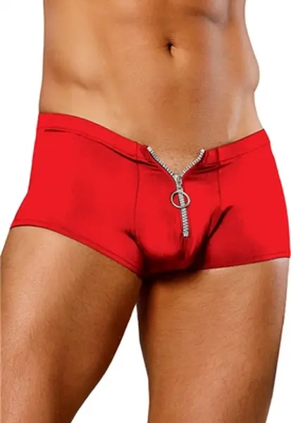 Male Power Nylon Spandex Stretch Mini Shorts with Front Zipper L/XL Red