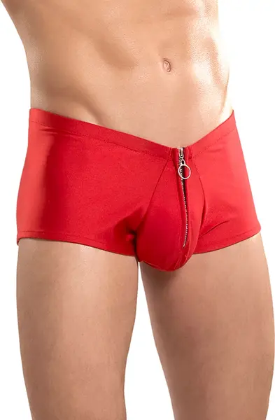 Male Power Nylon Spandex Stretch Mini Shorts with Front Zipper L/XL Red