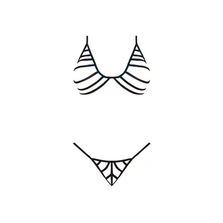 Magic Silk Exposed 2X Black Strappy Bra & G-String Set Adjustable