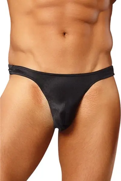 Male Power Satin Spandex Bong Thong L/XL Black Comfort Fit