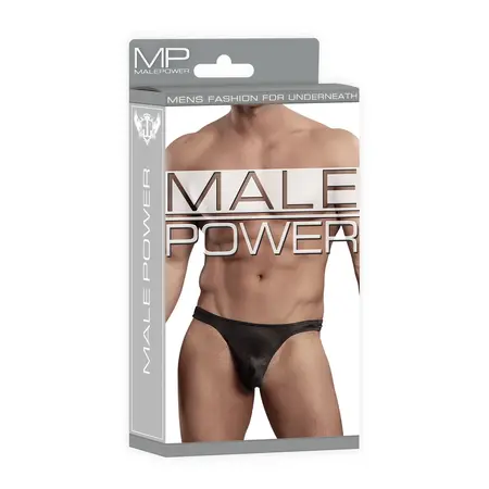 Male Power Satin Spandex Bong Thong L/XL Black Comfort Fit
