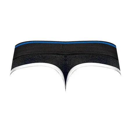 Male Power Retro Sport Panel Thong S/M Black-Blue, Contrasting Details