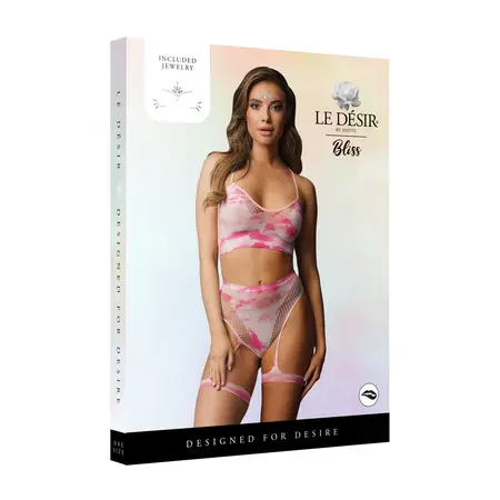 Leg Avenue Tie-Dye Bra & High Waist Set with Garters + Eye Bling, One Size