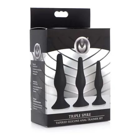 XR Brands Triple Spire Silicone Training Set 3-Piece Black Tapered Design
