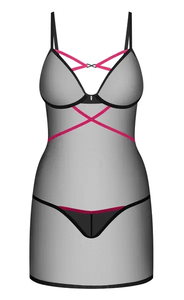 Obsessive Novenes Chemise M/L Black Transparent 2-Piece Lingerie Set