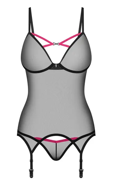 Obsessive Novenes Lingerie Set XL/2XL Transparent Black Pink Trim