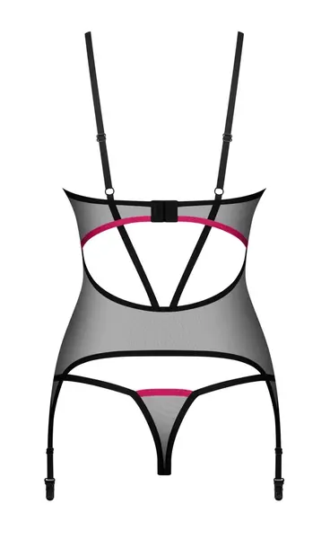 Obsessive Novenes Lingerie Set XL/2XL Transparent Black Pink Trim