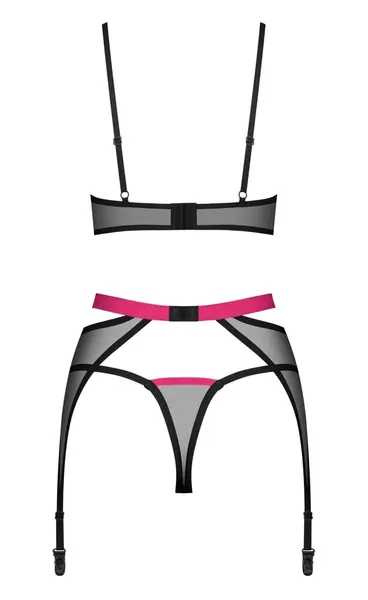 Obsessive Novenes Lingerie Set XS/S Black & Pink, 3-Piece Adjustable