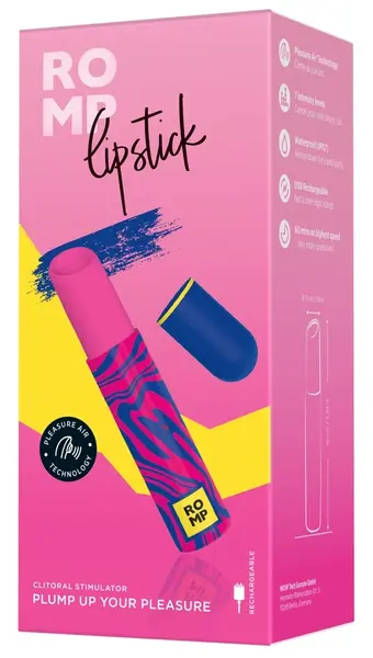 ROMP Lipstick Air Pulse Compact Intimate Device, Waterproof, Pink