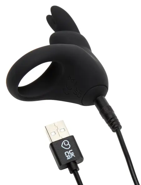 Happy Rabbit Black Intimate Ring with Vibrating Flexible Ears