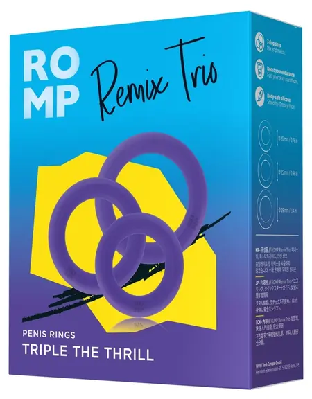 ROMP Remix Trio Silicone Rings Set - 3 Stretchable Sizes, Black