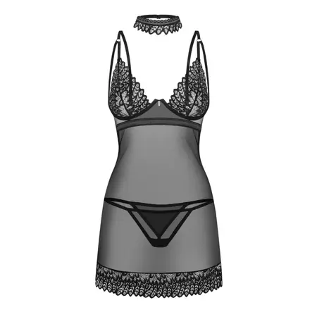 Obsessive Donarella Chemise & Thong Set Black XS/S Adjustable Details