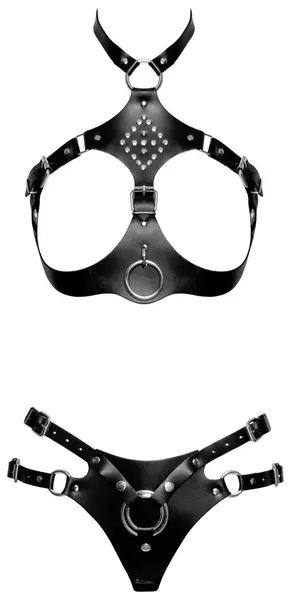 ZADO Leather Harness Set S/M Black - Adjustable Buffalo Leather System