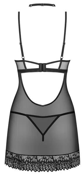 Obsessive Donarella Chemise Set XL/2XL Black - 3-Piece Embroidered