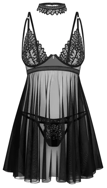 Obsessive Donarella 3-Piece Babydoll Set Black XL/2XL Adjustable Choker