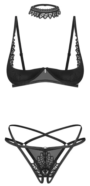 Obsessive Donarella 3-Piece Lingerie Set Black XL/2XL Adjustable Choker