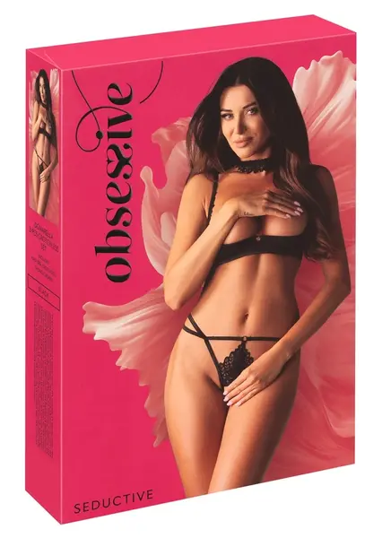 Obsessive Donarella 3-Piece Lingerie Set Black XL/2XL Adjustable Choker