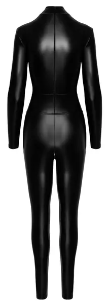 Noir Handmade Power Wetlook Jumpsuit with Zippers & Decorative Ring XL