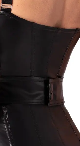 Noir Handmade Powerwetlook Dress L with Decorative Belt and Ring, Black