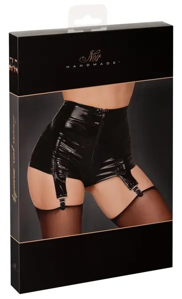 Noir Handmade Powerwetlook Suspender Panty XL with 2-Way Zip Black