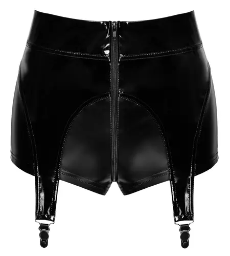 Noir Handmade Powerwetlook Suspender Panty L High-Waist Zip Black