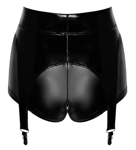 Noir Handmade Powerwetlook Suspender Panty L High-Waist Zip Black
