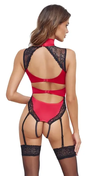Cottelli Lingerie Body Red/Black XL Satin & Lace with Removable Straps