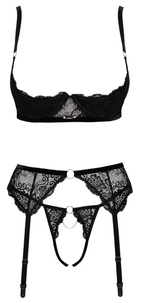 Cottelli Lingerie Shelf Bra Set Black Lace with Removable Chains 80B