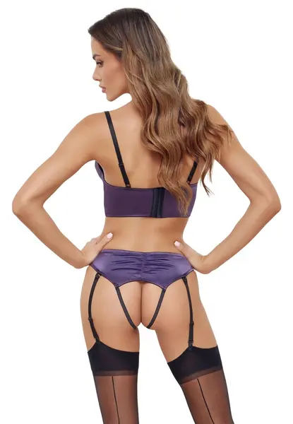 Cottelli Lingerie Set Quarter Cup Purple Satin Adjustable 85C/L