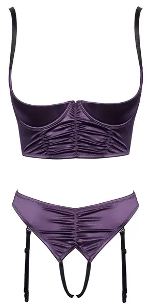 Cottelli LINGERIE Satin Quarter Cup Bra & Open Suspender Thong Purple 75B