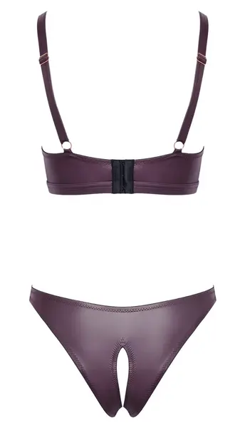 Cottelli Lingerie Wetlook Bra & Brief Set Purple M Adjustable Fit