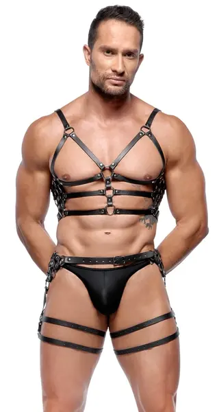 ZADO Leather Harness Set M/L - Adjustable Black Straps & Silver Details