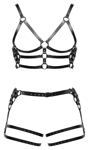 ZADO Leather Harness Set M/L - Adjustable Black Straps & Silver Details