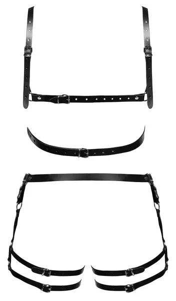 ZADO Leather Harness Set M/L - Adjustable Black Straps & Silver Details