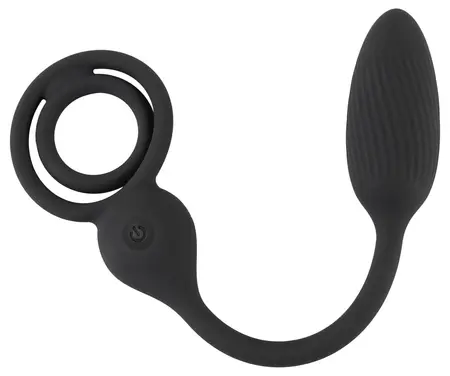 Rebel Power Dual Ring Set with Remote-Controlled Vibrating Plug, Black