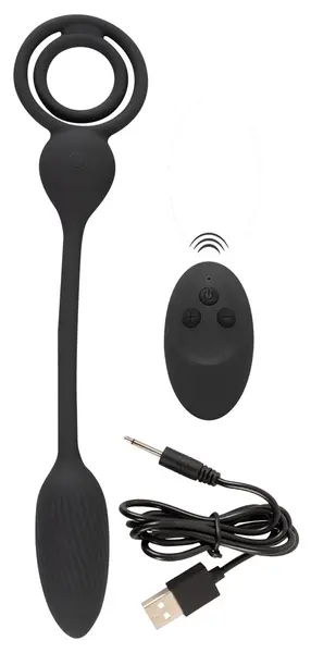 Rebel Power Dual Ring Set with Remote-Controlled Vibrating Plug, Black