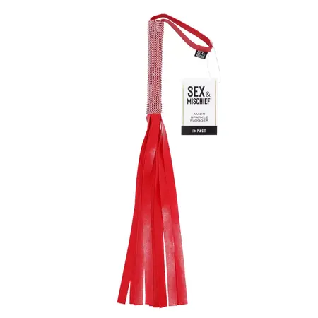 Sportsheets Amor Sparkle Flogger Red - Vegan Leather, Rhinestone Handle