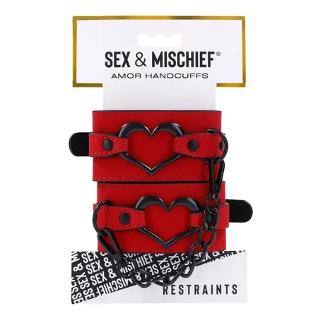 Sportsheets S&M Amor Handcuffs Red Vegan Leather Adjustable