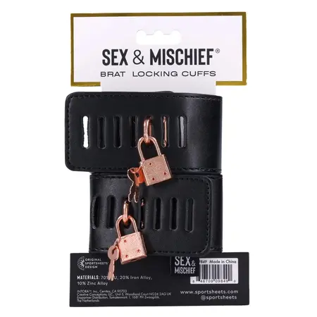 Sportsheets S&M Brat Locking Cuffs Vegan Leather Rose Gold 7.25-10.25”